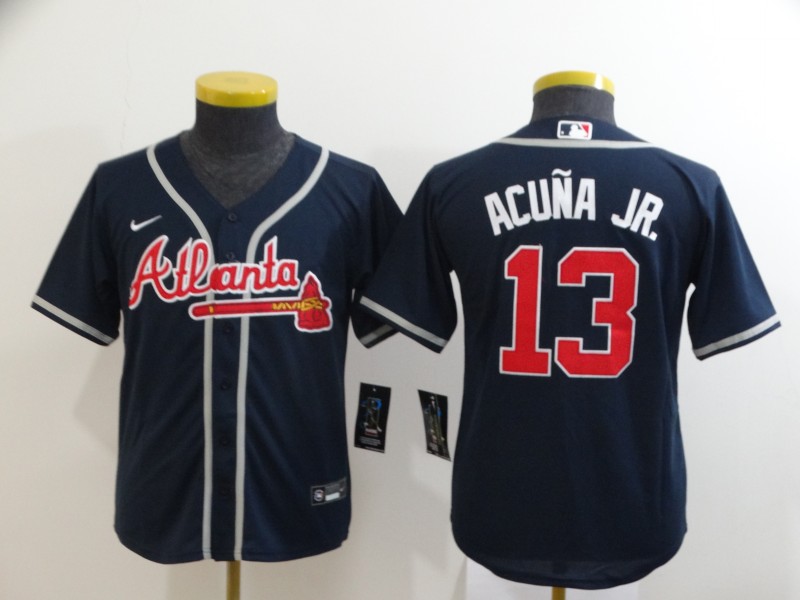 Kids Atlanta Braves ACUNA JR. #13 Dark Blue MLB Jersey