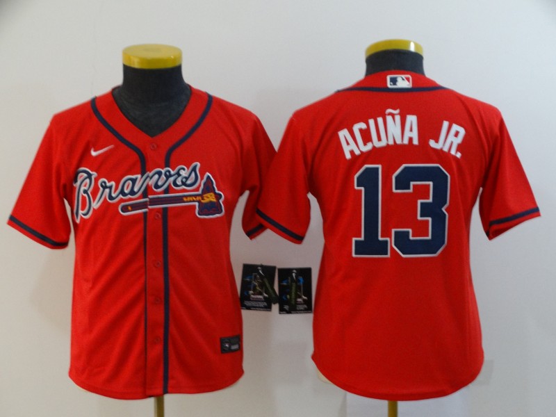 Kids Atlanta Braves ACUNA JR. #13 Red MLB Jersey