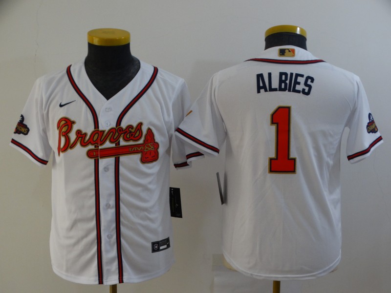 Kids Atlanta Braves ALBIES #1 White MLB Jersey 02