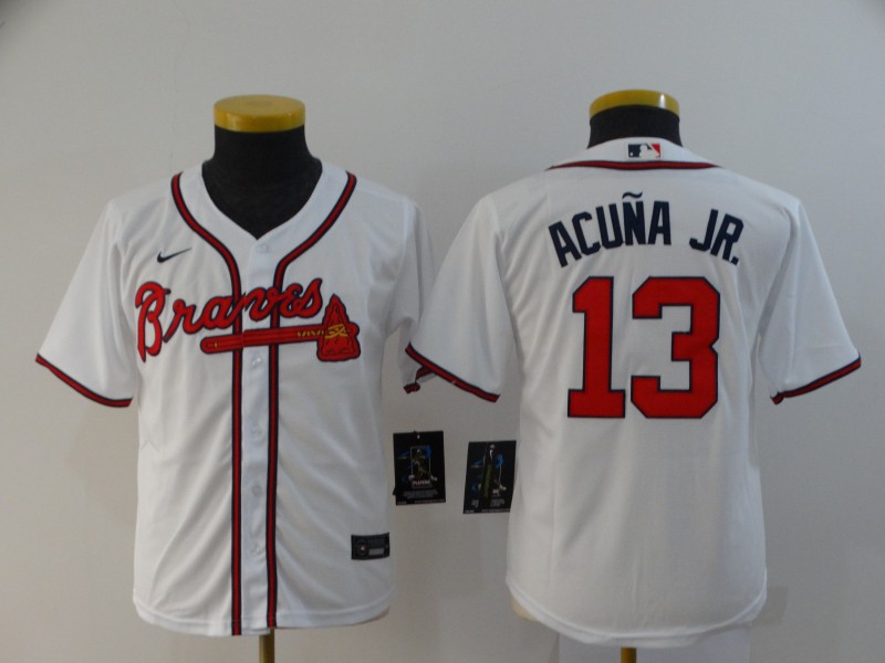 Kids Atlanta Braves ACUNA JR. #13 White MLB Jersey