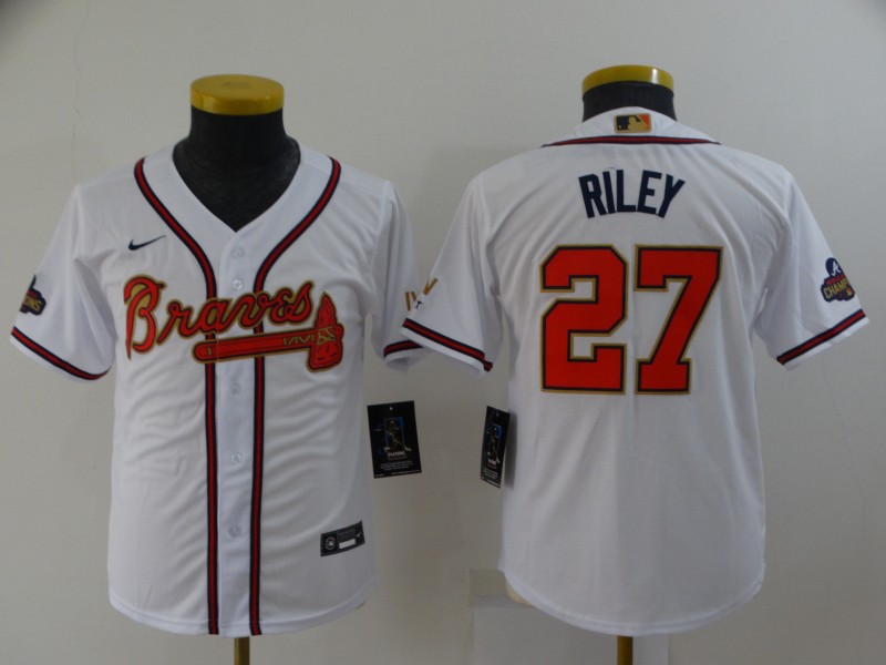 Kids Atlanta Braves RILEY #27 White MLB Jersey 02