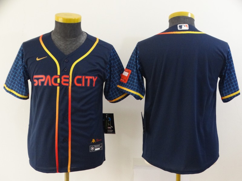 Kids Houston Astros Custom Dark Blue MLB Jersey