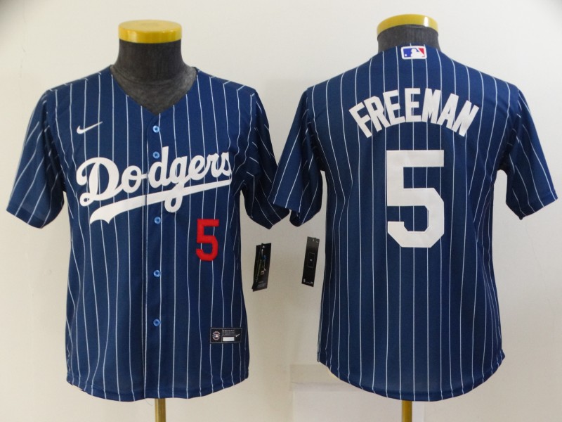 Kids Los Angeles Dodgers FREEMAN #5 Dark Blue Retro MLB Jersey