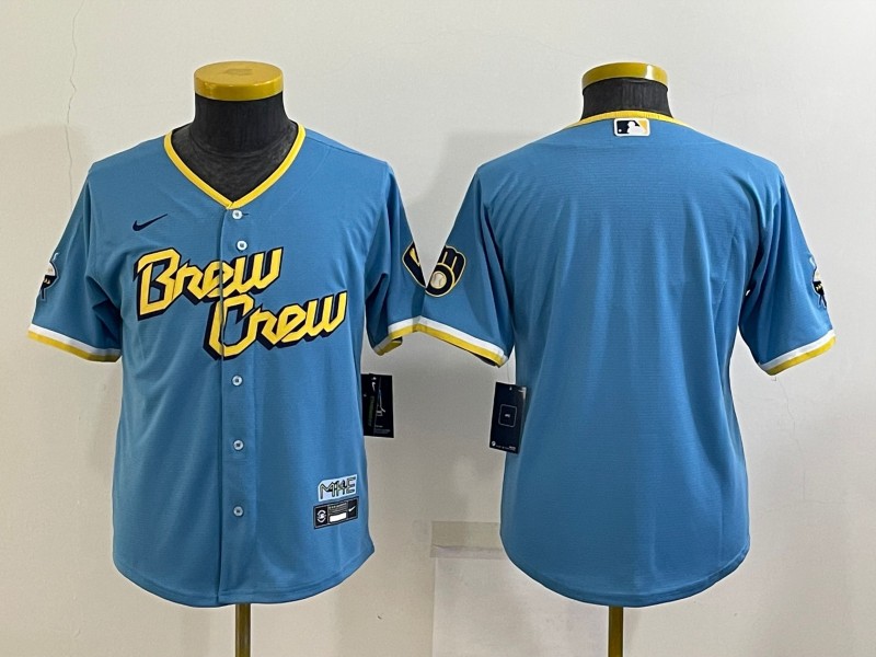 Kids Milwaukee Brewers Custom Blue MLB Jersey