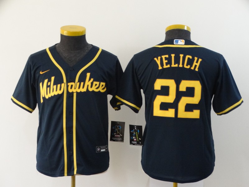 Kids Milwaukee Brewers YELICH #22 Dark Blue MLB Jersey