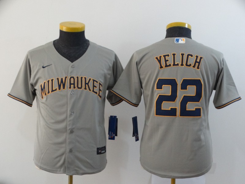 Kids Milwaukee Brewers YELICH #22 Grey MLB Jersey