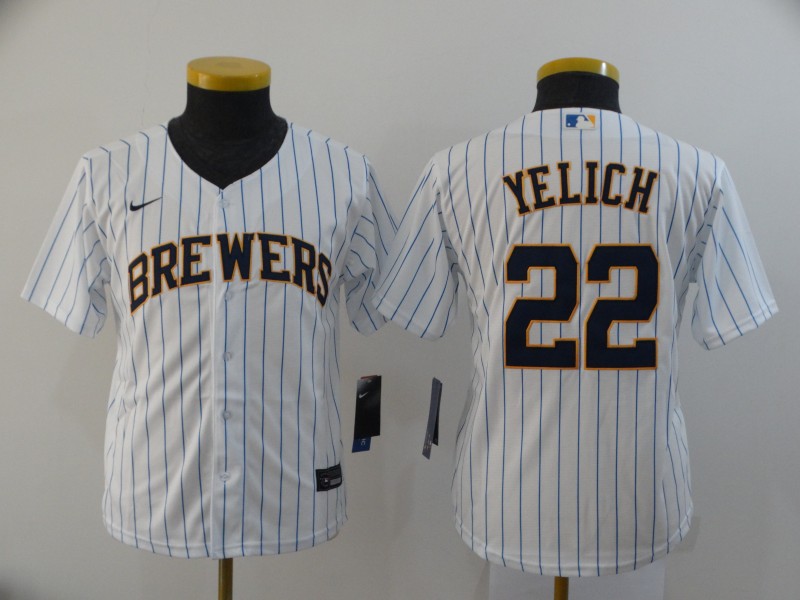 Kids Milwaukee Brewers YELICH #22 White MLB Jersey