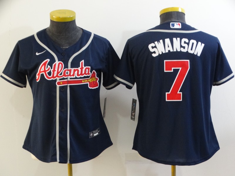 Atlanta Braves SWANSON #7 Dark Blue Women MLB Jersey