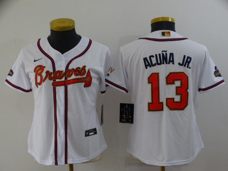 Atlanta Braves ACUNA JR. #13 White Women MLB Jersey 02