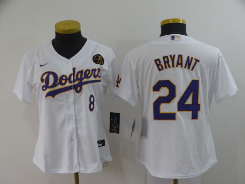 Los Angeles Dodgers BRYANT #8 #24 White Women MLB Jersey 02