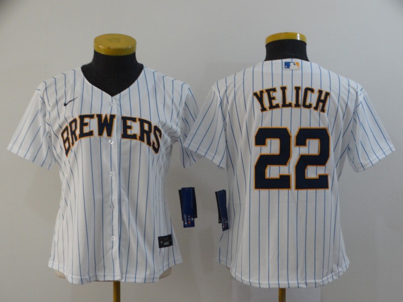 Milwaukee Brewers YELICH #22 White Women MLB Jersey