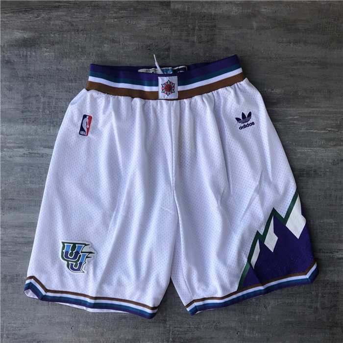 Utah Jazz White Classics Basketball Shorts 02