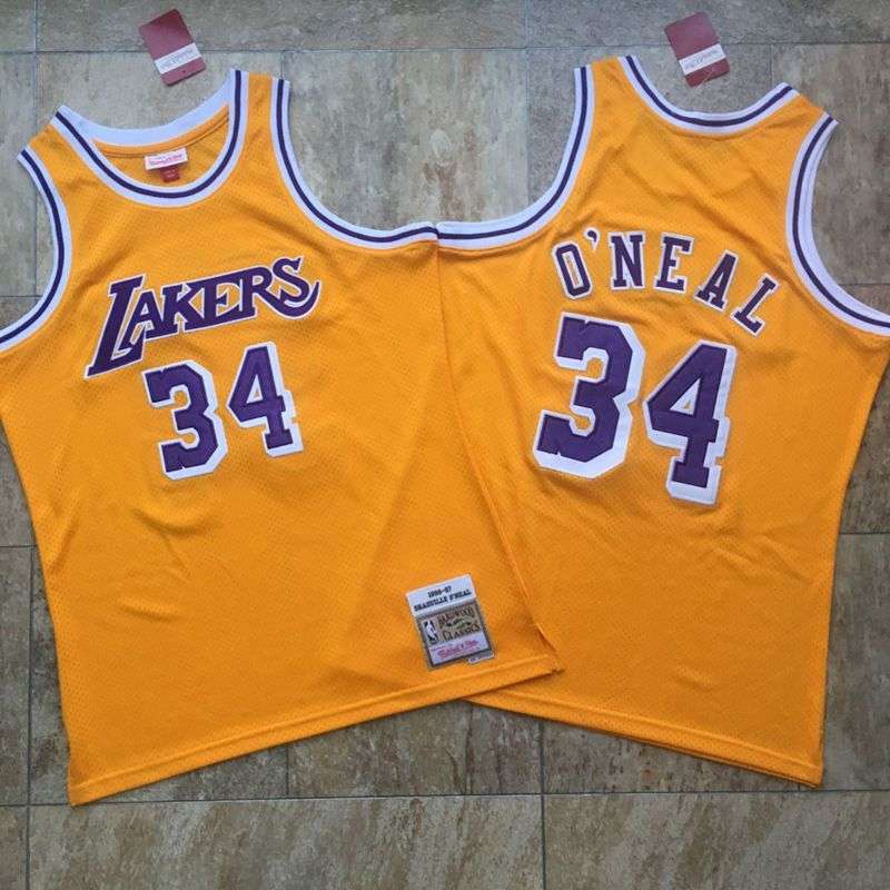 1996/97 Los Angeles Lakers ONEAL #34 Yellow Classics Basketball Jersey (Closely Stitched)