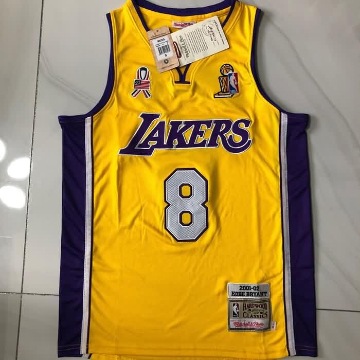 2001/02 Los Angeles Lakers BRYANT #8 Yellow Classics Basketball Jersey (Closely Stitched)