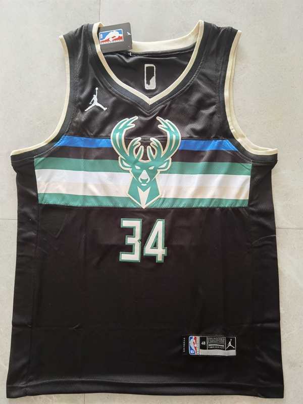 20/21 Milwaukee Bucks ANTETOKOUNMPO #34 Black AJ Basketball Jersey (Stitched)