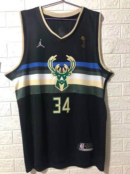 20/21 Milwaukee Bucks ANTETOKOUNMPO #34 Black AJ Champion Basketball Jersey (Stitched)