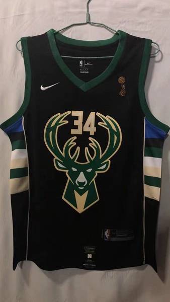 20/21 Milwaukee Bucks ANTETOKOUNMPO #34 Black Champion Basketball Jersey (Stitched)