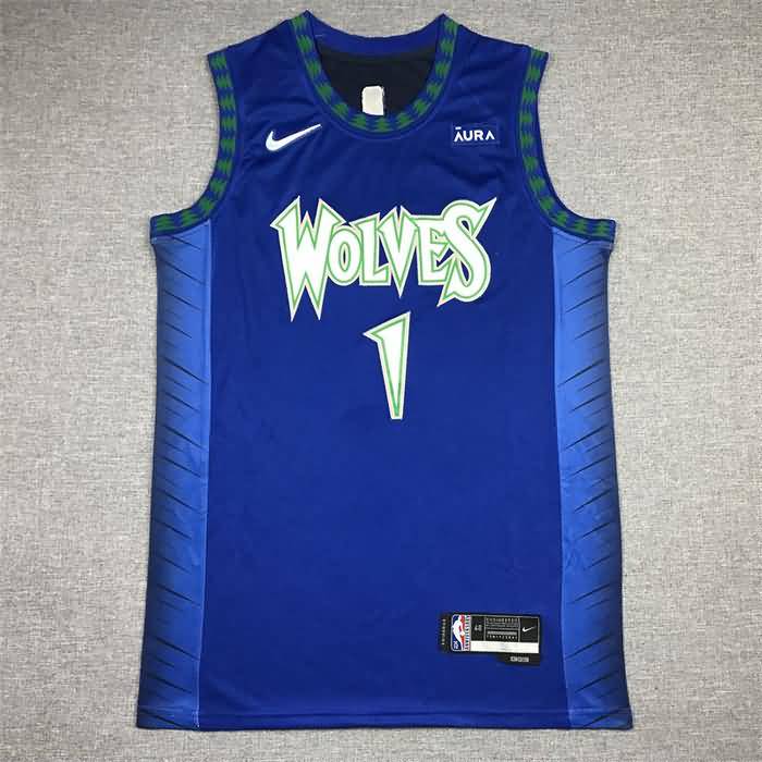 21/22 Minnesota Timberwolves EDWARDS #1 Blue City Basketball Jersey (Stitched)