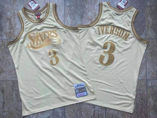 2000/01 Philadelphia 76ers IVERSON #3 Gold Classics Basketball Jersey (Closely Stitched)
