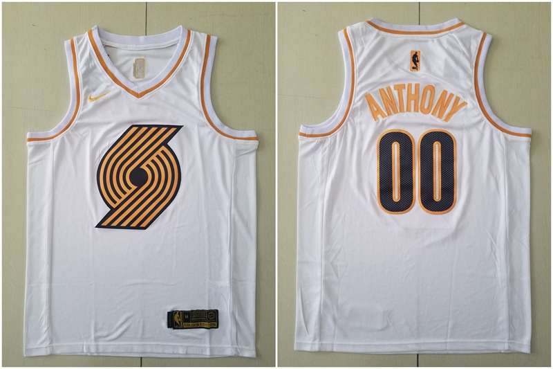 2020 Portland Trail Blazers ANTHONY #00 White Gold Basketball Jersey (Stitched)