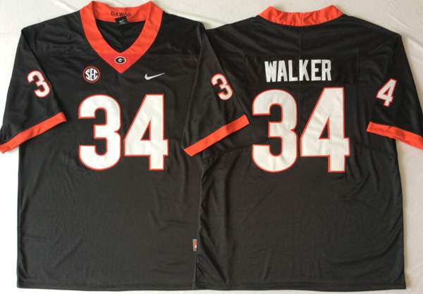 Georgia Bulldogs WALKER #34 Black NCAA Football Jersey