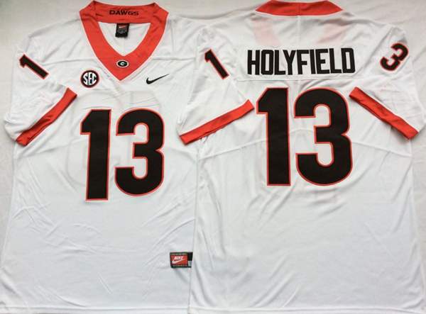 Georgia Bulldogs HOLYFIELD #13 White NCAA Football Jersey