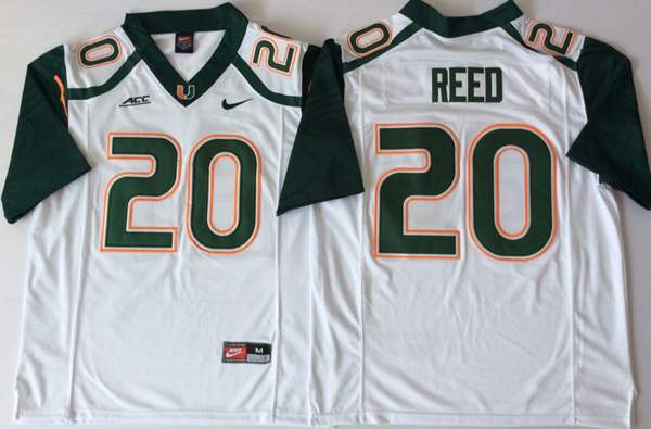 Miami Hurricanes REED #20 White NCAA Football Jersey