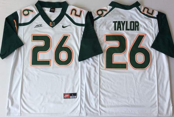 Miami Hurricanes TAYLOR #26 White NCAA Football Jersey