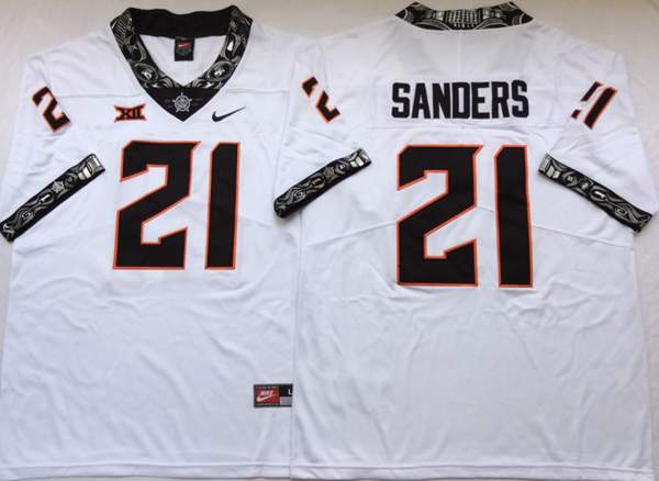 Oklahoma State Cowboys SANDERS #21 White NCAA Football Jersey