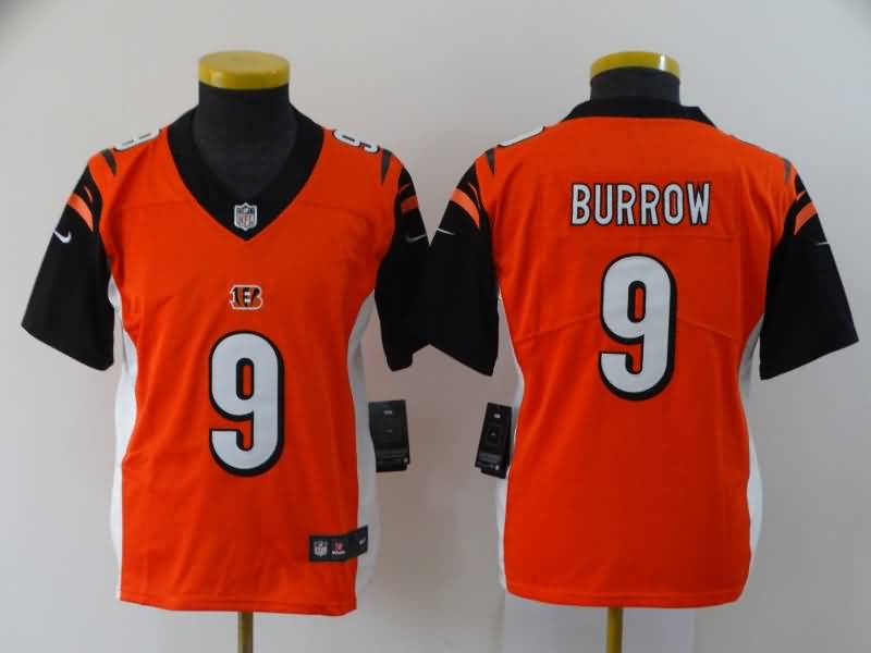 Kids Cincinnati Bengals BURROW #9 Orange NFL Jersey