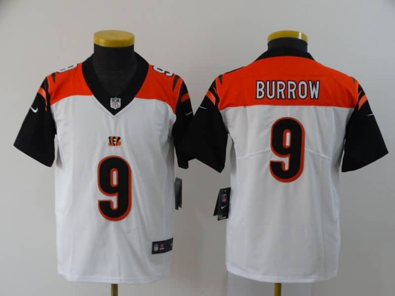 Kids Cincinnati Bengals BURROW #9 White NFL Jersey