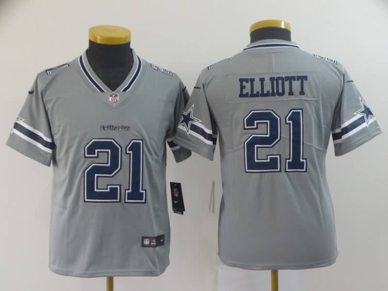 Kids Dallas Cowboys ELLIOTT #21 Grey Inverted Legend NFL Jersey