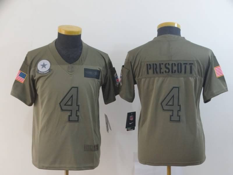 Kids Dallas Cowboys PRESCOTT #4 Olive Salute To Service NFL Jersey