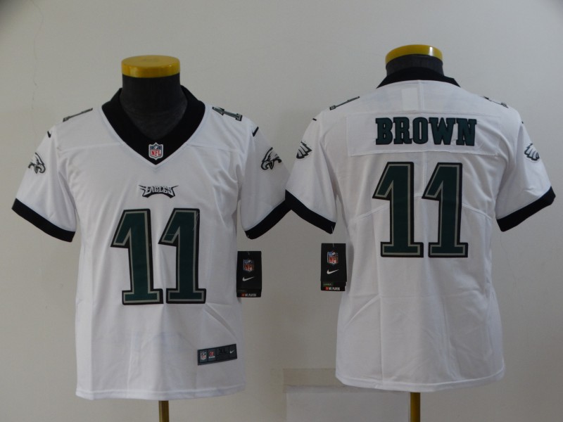 Kids Philadelphia Eagles BROWN #11 White NFL Jersey