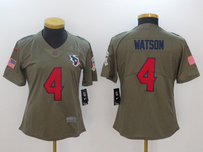 Houston Texans WATSON #4 Olive Salute To Service Women NFL Jersey