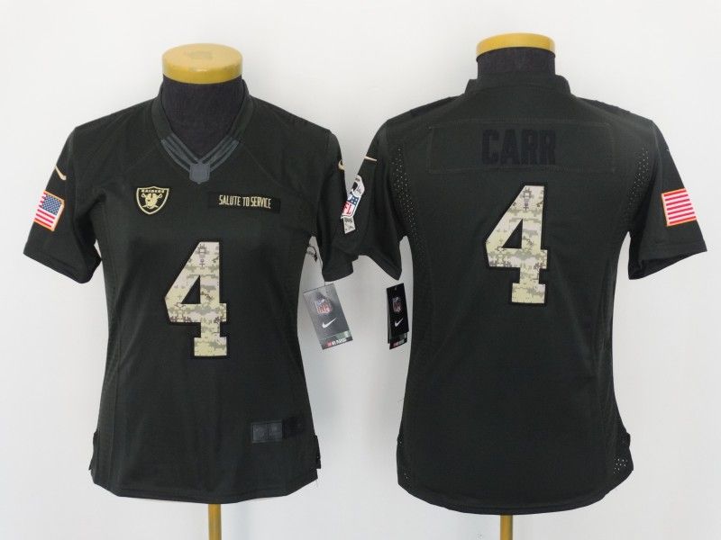 Las Vegas Raiders CARR #4 Olive Salute To Service Women NFL Jersey 02