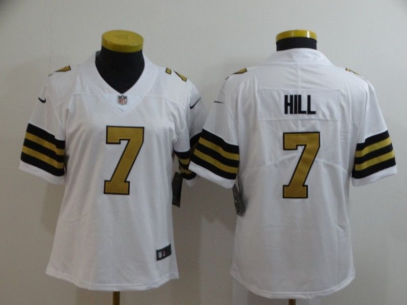 New Orleans Saints HILL #7 White Women NFL Jersey