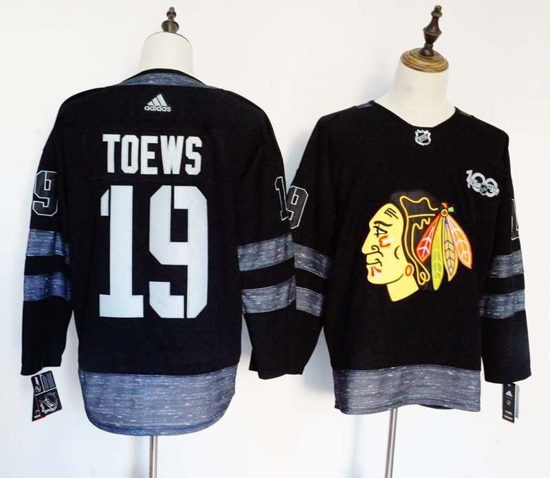 Chicago Blackhawks TOEWS #19 Black 100th Anniversary NHL Jersey