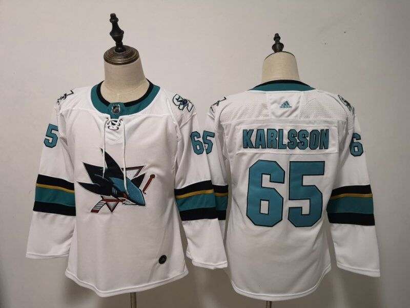 San Jose Sharks KARLSSON #65 White Women NHL Jersey