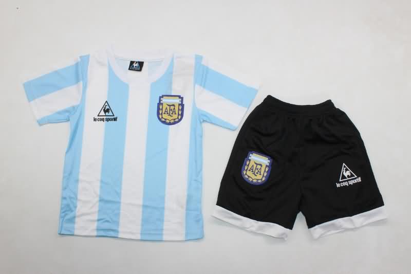 1986 Argentina Home Kids Soccer Jersey And Shorts