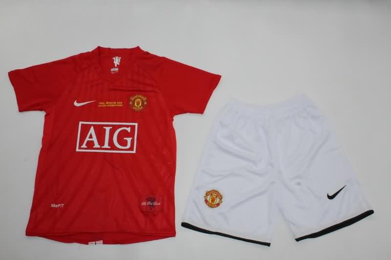 2007/08 Manchester United Home Final Kids Soccer Jersey And Shorts