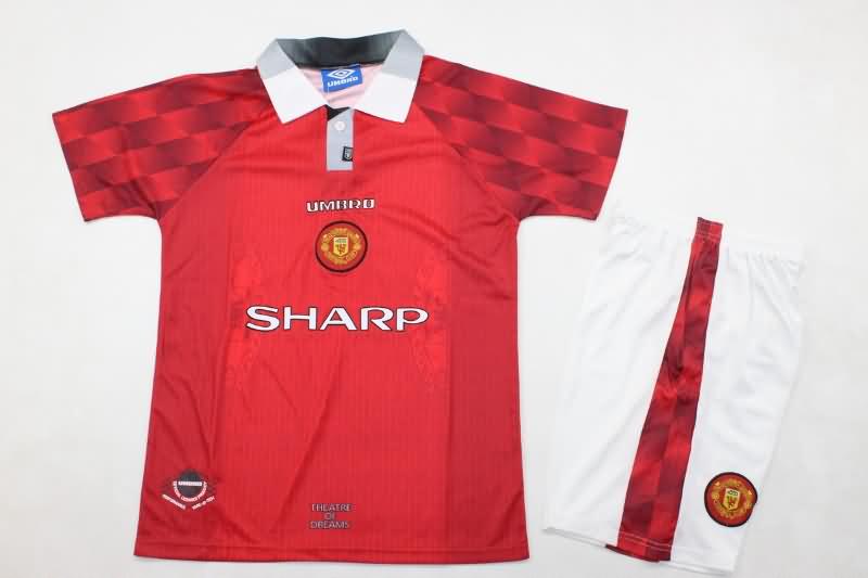 1996/98 Manchester United Home Kids Soccer Jersey And Shorts