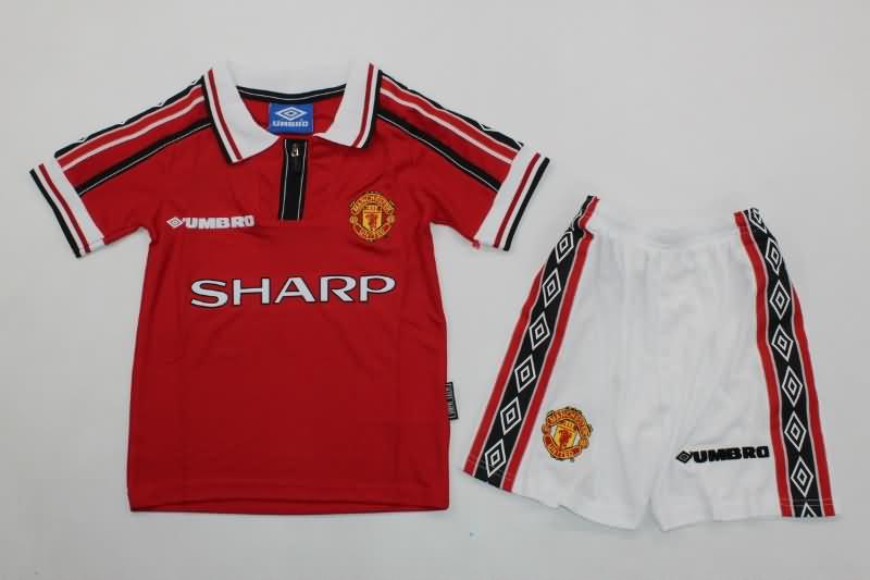 1998/00 Manchester United Home Kids Soccer Jersey And Shorts