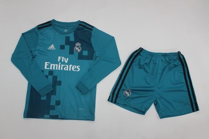 17/18 Real Madrid Third Long Sleeve Kids Soccer Jersey And Shorts