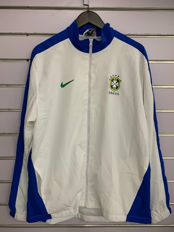 Thailand Quality(AAA) 2024 Brazil White Soccer Windbreaker 02