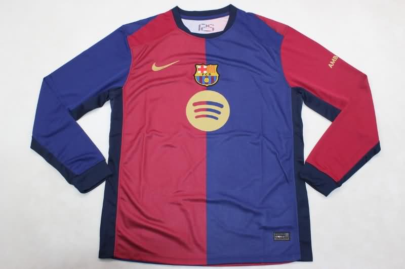 Thailand Quality(AAA) 24/25 Barcelona Home Long Sleeve Soccer Jersey Sponsor