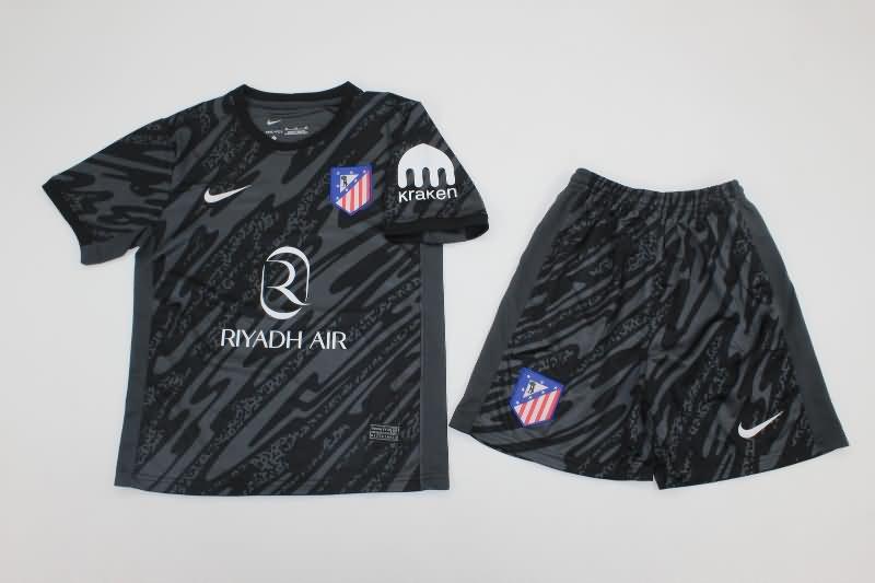 24/25 Atletico Madrid Goalkeeper Black Kids Soccer Jersey And Shorts