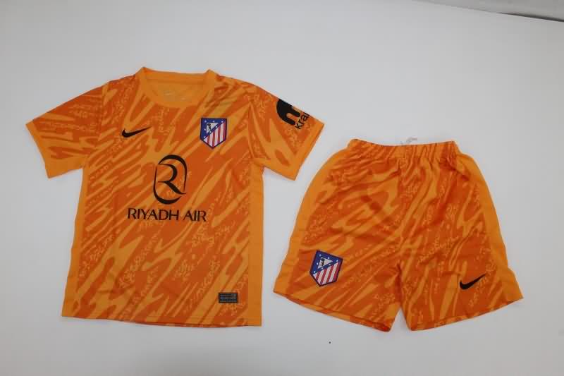 24/25 Atletico Madrid Goalkeeper Orange Kids Soccer Jersey And Shorts