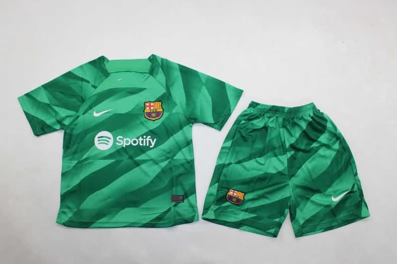 24/25 Barcelona Goalkeeper Green Kids Soccer Jersey And Shorts