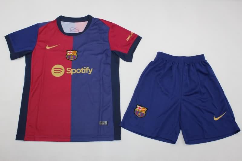 24/25 Barcelona Home Kids Soccer Jersey And Shorts Leaked